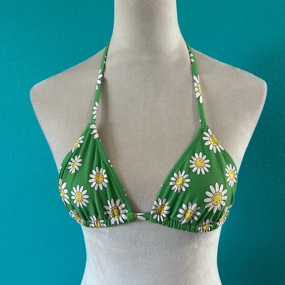 NWT Aerie Aerie Smiley String Triangle Bikini Top Celebrity Green Halter Size XS - Picture 3 of 5